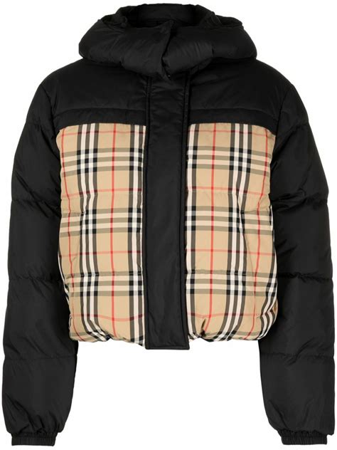 burberry reversible recycled nylon puffer jacket|Burberry check cropped puffer jacket.